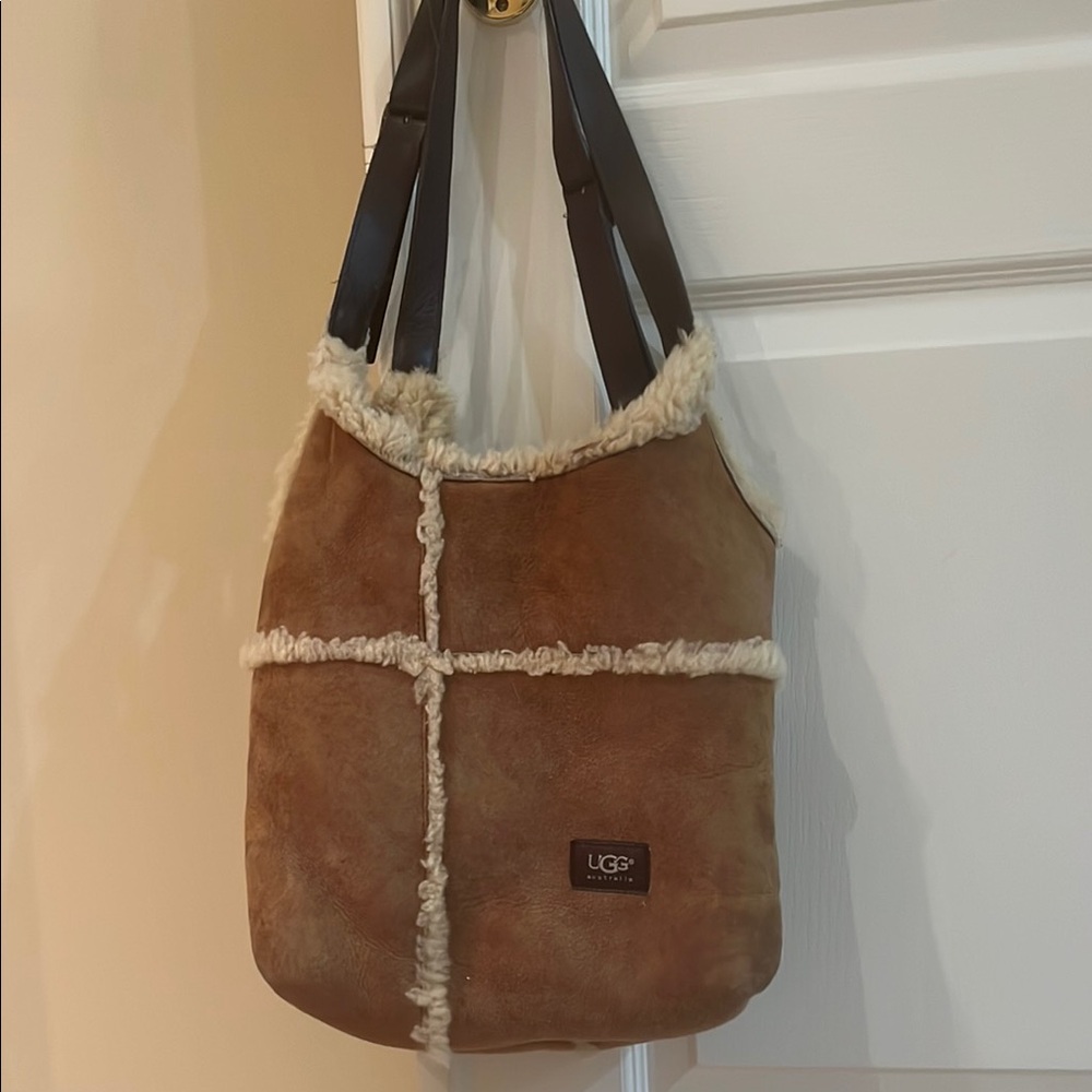 UGG Brown Shoulder Bag with Shearling Trim